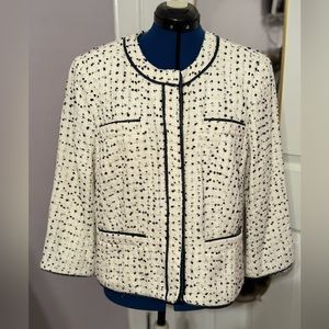 Michael Kors ivory and navy tweed blazer with snap buttons